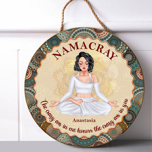 Yoga Namacray The Crazy Ass In Me Honors The Crazy Ass In You Personalized Round Wooden Sign - Wood Sign - GoDuckee