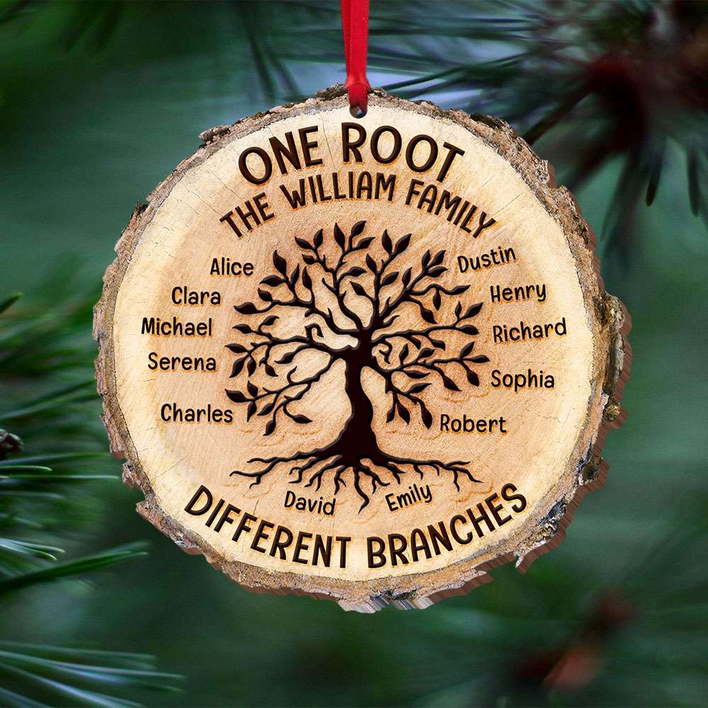 One Root Different Branches, Personalized Family Tree Wood Ornament - Ornament - GoDuckee