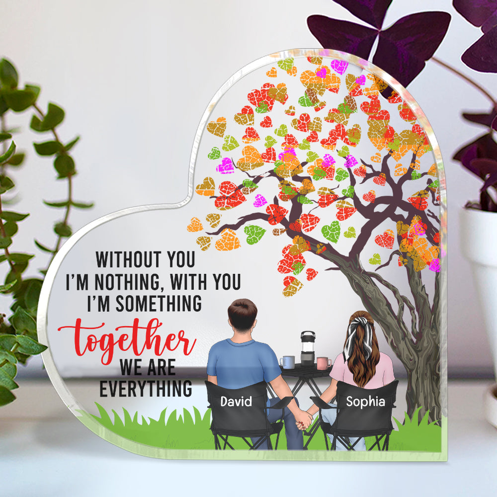 Together We Are Everything, Gift For Couple, Personalized Heart Shaped Acrylic Plaque, Couple Sitting Acrylic Plaque, Anniversary Gift - Decorative Plaques - GoDuckee