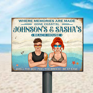 Personalized Hawaii Wreath Couple Metal Sign - Where Memories Are Made Gone Coastal - Metal Wall Art - GoDuckee