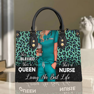 She Is Blessed She's A Queen She's A Nurse Personalized Nurse Leather Bag - Leather Bag - GoDuckee