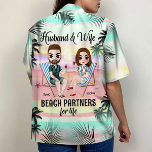 Husband And Wife Beach Partners For Life, Personalized Hawaiian Shirt, Couple Relaxing Seashore Hawaiian Shirt, Summer Vacation Trip Gift - Hawaiian Shirts - GoDuckee