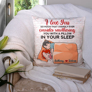 Sleeping Couple - Personalized Cartoon Couple Pillow - Hardly Ever Consider Smothering You - Pillow - GoDuckee