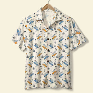 Surfing Hawaiian Shirt - Surfing Shark & Palm Trees Pattern - Hawaiian Shirts - GoDuckee