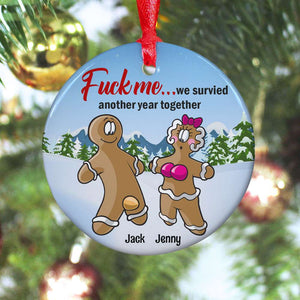 We survived another year together Personalized Couple Ornament, Christmas Tree Decor - Ornament - GoDuckee