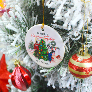 Our First Christmas Together, Personalized Circle Ceramic Ornament Gift For Couples - Ornament - GoDuckee