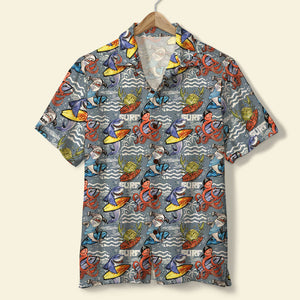 Surfing Hawaiian Shirt - Marine Animals Surfing Pattern - Hawaiian Shirts - GoDuckee