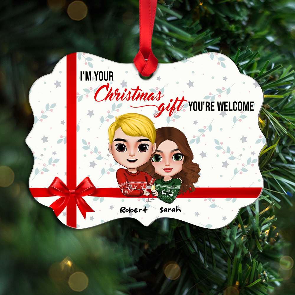 I'm Your Christmas Gift, Personalized Couple Medallion Acrylic Ornament, Christmas Gift - Ornament - GoDuckee