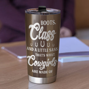 Personalized Cowgirl Tumbler Cup - Boots Class And A Little Sass - Tumbler Cup - GoDuckee