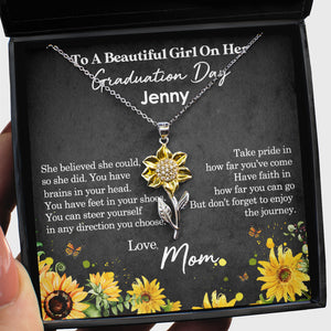 Personalized Graduation Sunflower Pendant Necklace - To A Beautiful Girl On Her Graduation Day - Necklaces - GoDuckee