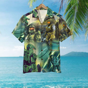Halo Infinite Science-Fiction Artwork - Hawaiian Shirt, Aloha Shirt - Hawaiian Shirts - GoDuckee