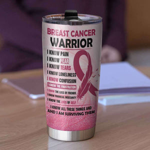 Personalized Warriors Tumbler - Breast Cancer Awareness Month, Cancer Messed With The Wrong Girl - Tumbler Cup - GoDuckee