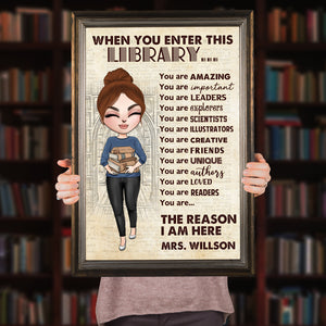 Personalized Librarian Poster - Library Girl With A Stack of Books - When You Enter This Library - Poster & Canvas - GoDuckee