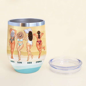 Personalized Tanning Bikini Besties Wine Tumbler - Can’t Solve All My Problems But It’s A Pretty Fabulous Start - Wine Tumbler - GoDuckee