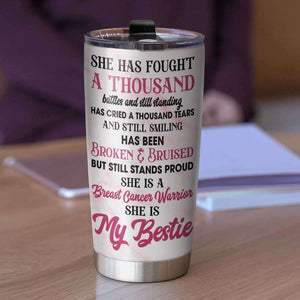 Personalized Friends Tumbler - Breast Cancer Awareness Month, Witches Unite Against Cancer - Tumbler Cup - GoDuckee