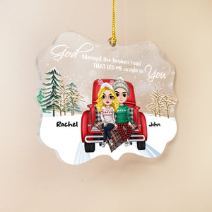 God Blessed The Broken Road That Led Me Straight To You, Personalized Couple Medallion Acrylic Ornament, Christmas Gift - Ornament - GoDuckee