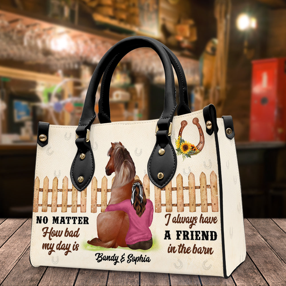 Horse A Friend In The Barn Personalized Leather Bag - Leather Bag - GoDuckee