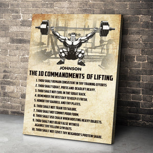 Personalized Weightlifting Man Poster - The 10 Commandments Of Lifting - Vintage - Poster & Canvas - GoDuckee