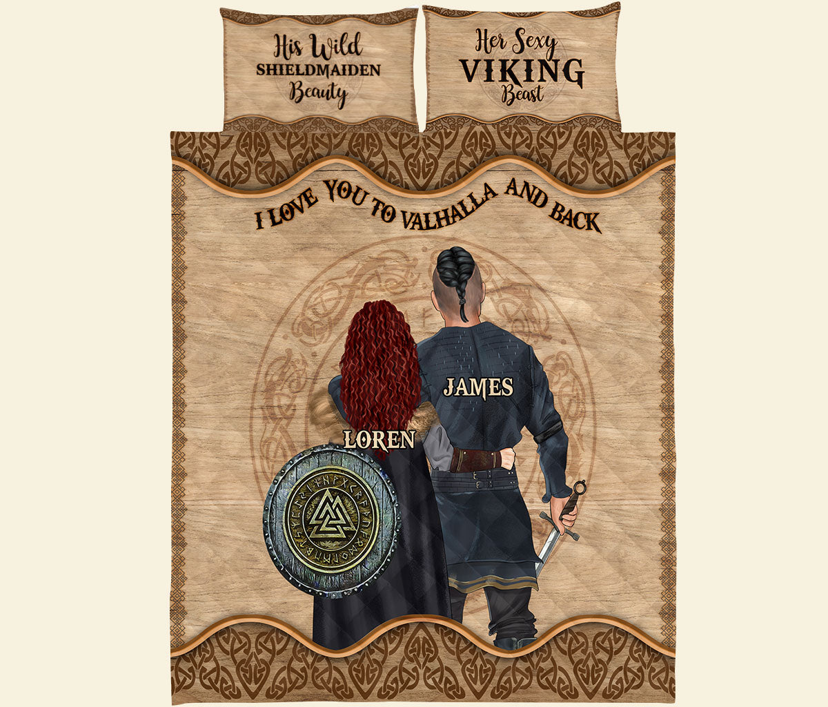 Viking I Love You To Valhalla And Back - Quilt Bed Set - Gift for Couple - Couple Shoulder to Shoulder - Quilts & Comforters - GoDuckee
