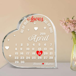 All Of Me Loves All Of You, Love Date Remember Heart Shaped Acrylic Plaque - Decorative Plaques - GoDuckee