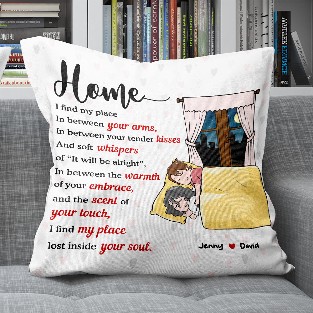 Sleeping Couple, Personalized Cartoon Couple Pillow, I Find My Place Lost Inside Your Soul - Pillow - GoDuckee