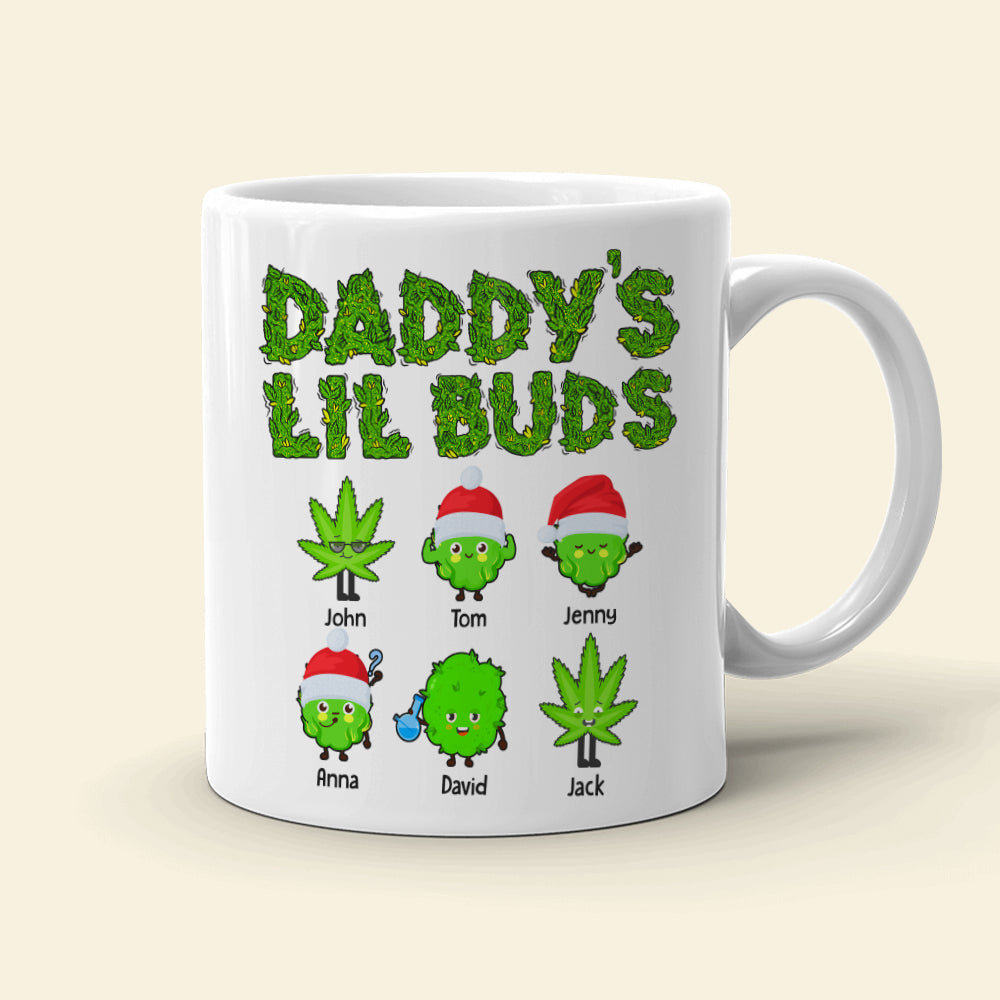 Daddy's Lil Buds Personalized Weed Family Mug, Christmas Tree Decor - Coffee Mug - GoDuckee