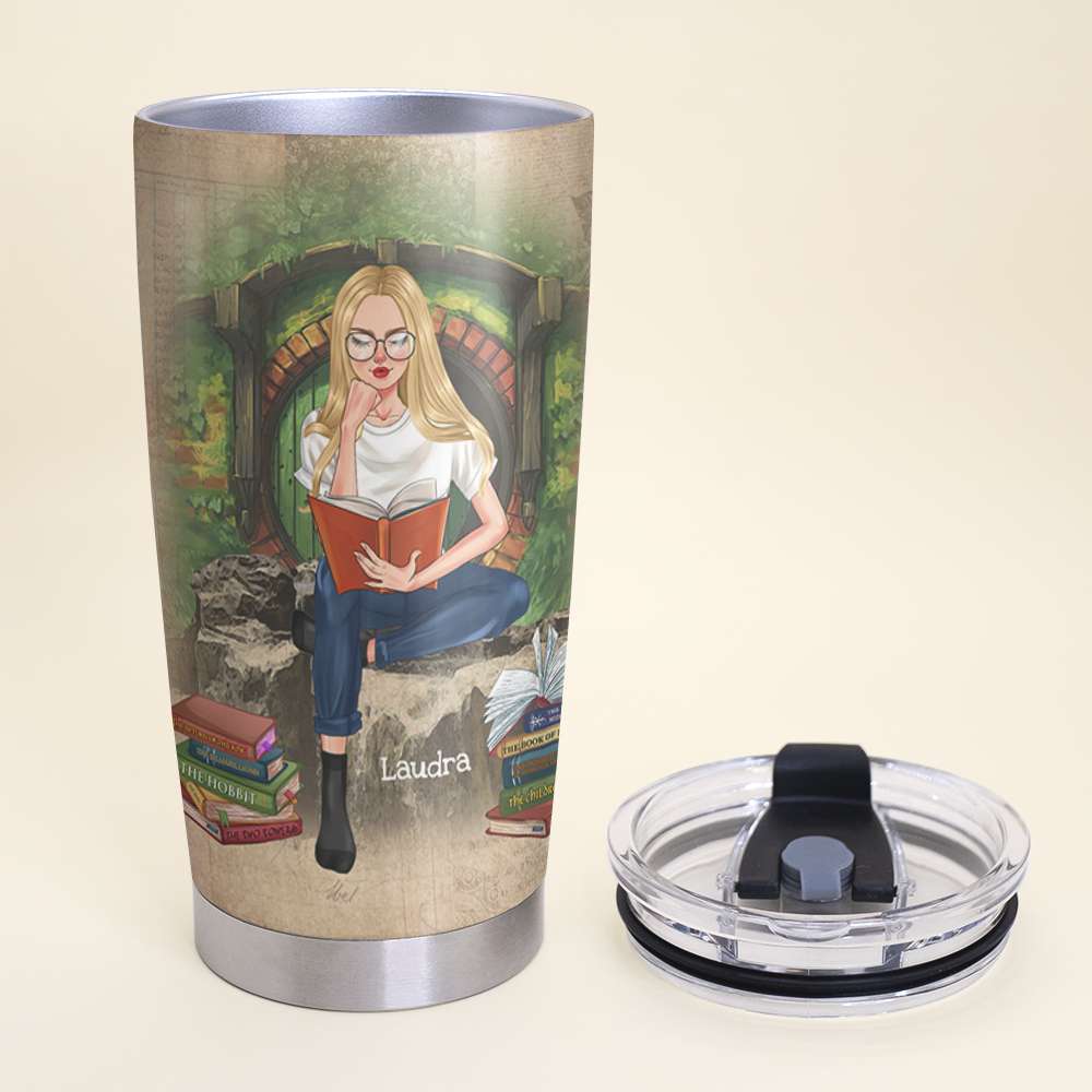 J. R. R. Tolkien Tumbler - Personalized A Sitting Girl Reads Book - Tumbler Cup - GoDuckee