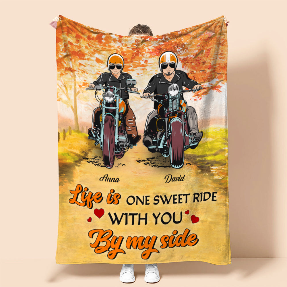 Personalized Biker Couple Blanket - Life Is One Sweet Ride With You - Autumn - Blanket - GoDuckee