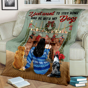 Personalized Sweater Girl & Dog Breeds Blanket - Just Want To Stay Home And Be With My Dogs - Blanket - GoDuckee