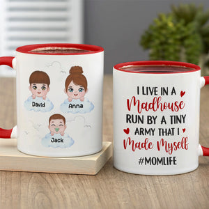 I Live In A Madhouse Run By A Tiny Army, Personalized Mug, Gift For Mom, Mother's Day Gift, Little Kids With Clouds - Coffee Mug - GoDuckee