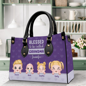 Blessed To Be Called, Personalized Leather Bag, Gift For Grandma - Leather Bag - GoDuckee