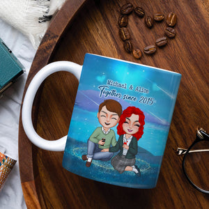 Falling In Love With You, Anniversary Couple Chilling White Edge to Edge Mug - Coffee Mug - GoDuckee