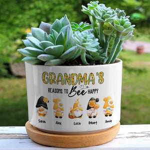 Grandma's Reasons To Bee Happy, Gift For Grandma, Personalized Plant Pot, Gnome Plant Pot - Plant Pot - GoDuckee