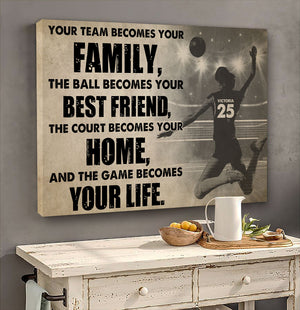 Personalized Female Volleyball Player Poster - Your Team Becomes Your Family - White Art - Poster & Canvas - GoDuckee