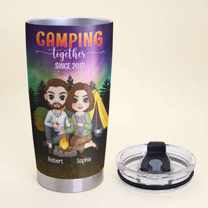 Let's Sit By The Campfire And Watch People Park Their Campers, Couple Drinking Personalized Tumbler - Tumbler Cup - GoDuckee