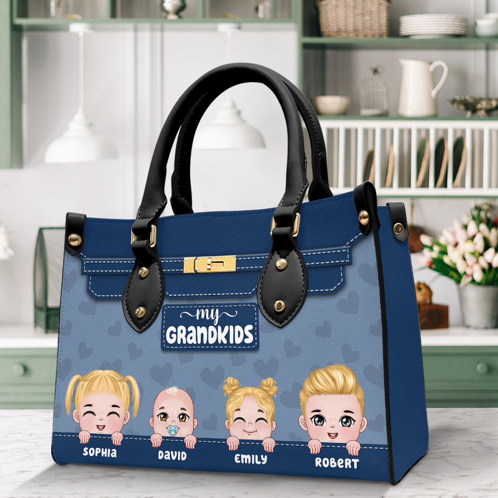 Grandma's Little Grandkids Leather Bag, Personalized Leather Bag, Mother's Day Gift, Birthday Gift For Grandma - Leather Bag - GoDuckee