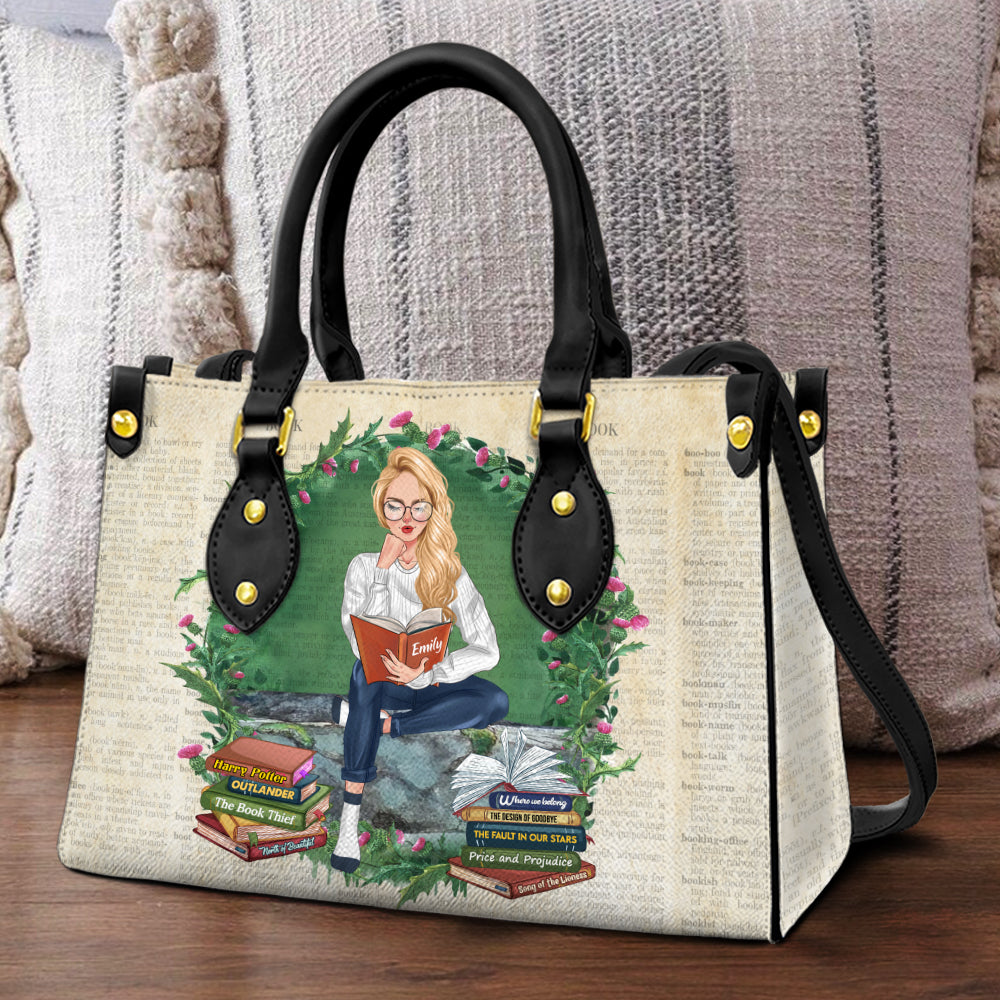 Wallpaper Girl Reading Book, Book Lover Leather Bag Gift - Leather Bag - GoDuckee