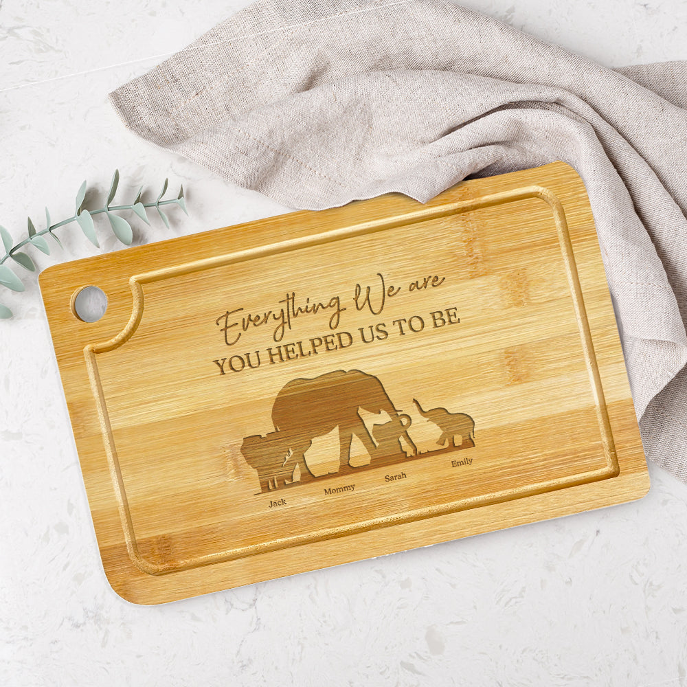 Everything We Are, Gift For Mom, Personalized Cutting Board, Elephant Cutting Board, Mother's Day Gift - Home Decor - GoDuckee