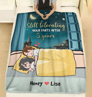 Personalized Cartoon Sleeping Couple Blanket - Still Tolerating Your Farts After 5 Years - Blanket - GoDuckee