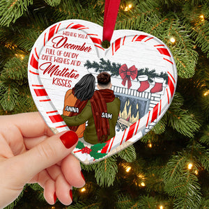 Personalized Couple Candy Cane Ornament, Wishing You A December Full Of Mistletoe Kisses - Ornament - GoDuckee