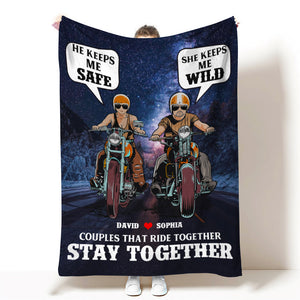 Personalized Biker Couple Blanket - Who Ride Together Stay Together - Marriage Chapter - Blanket - GoDuckee