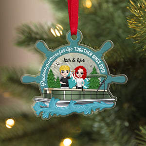 Pontoon Partners For Life, Personalized Pontoon Steering Wheel Ornament, Couple Christmas Decor - Ornament - GoDuckee