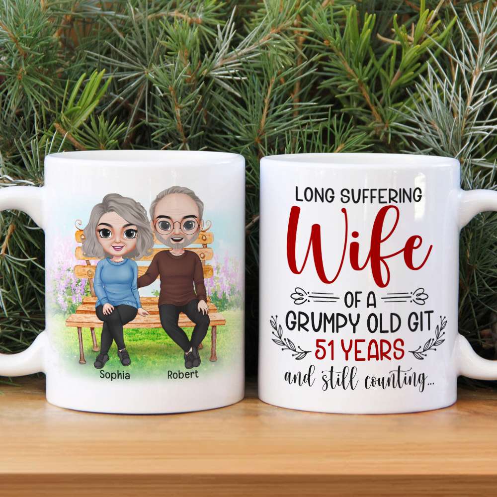 Long Suffering Wife Of A Grumpy Old Git, Old Couple Anniversary White Mug - Coffee Mug - GoDuckee