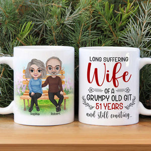 Long Suffering Wife Of A Grumpy Old Git, Old Couple Anniversary White Mug - Coffee Mug - GoDuckee