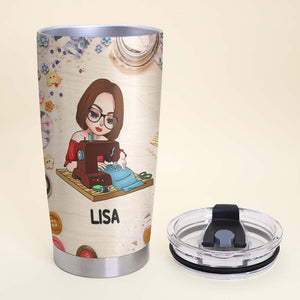 Personalized Sewing Girl Tumbler, If You Use My Fabric Scissors I will Cut You - Tumbler Cup - GoDuckee