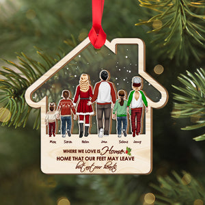 Home That Our Feet May Leave, But Not Our Hearts, Personalized Family Layered Mix Ornament, Christmas Gift - Ornament - GoDuckee