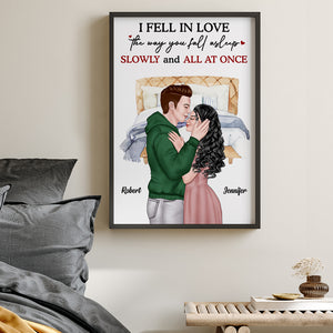 Personalized Couple Poster Canvas, Fell In Love The Way You Fall Asleep Slowly And All At Once - Poster & Canvas - GoDuckee