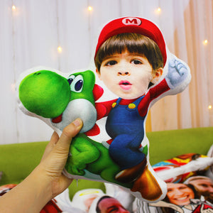 Naughty Boy With Dino ,Custom Face Pillow, Love Family - Pillow - GoDuckee