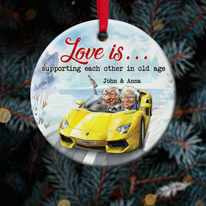 Funny Old Couple Driving Car, Personalized Ceramic Ornament, Gift For Sport Car Lovers - Ornament - GoDuckee