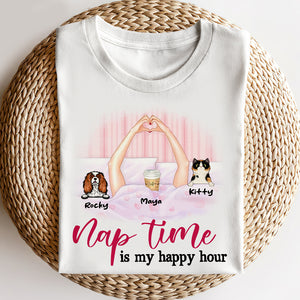Nap Time Is My Happy Hour, Personalized Nap Queen, Dog & Cat Shirt - Shirts - GoDuckee
